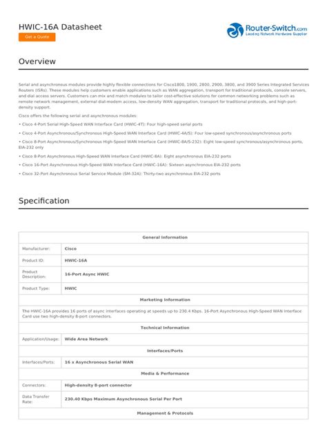 hwic 16a datasheet